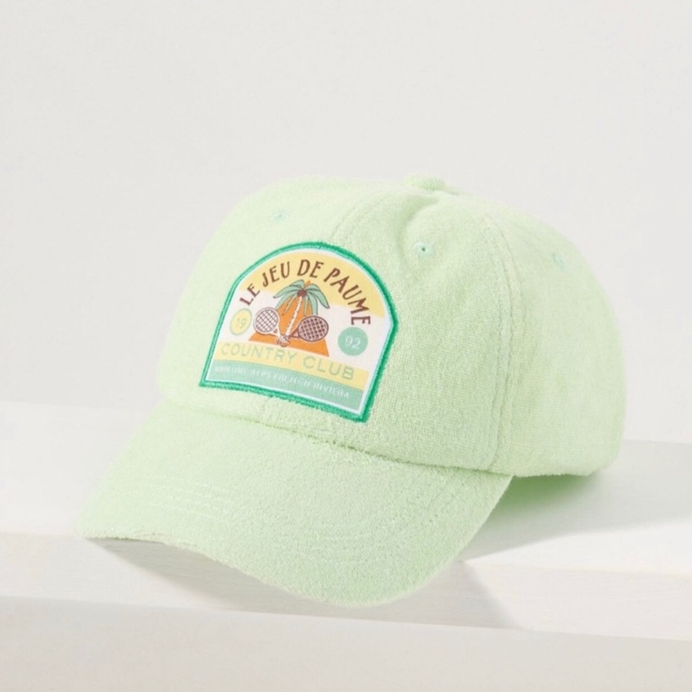 NWT ANTHROPOLOGIE Le Jeu de Paume Lime Monte Carlo Tennis Baseball Cap Hat